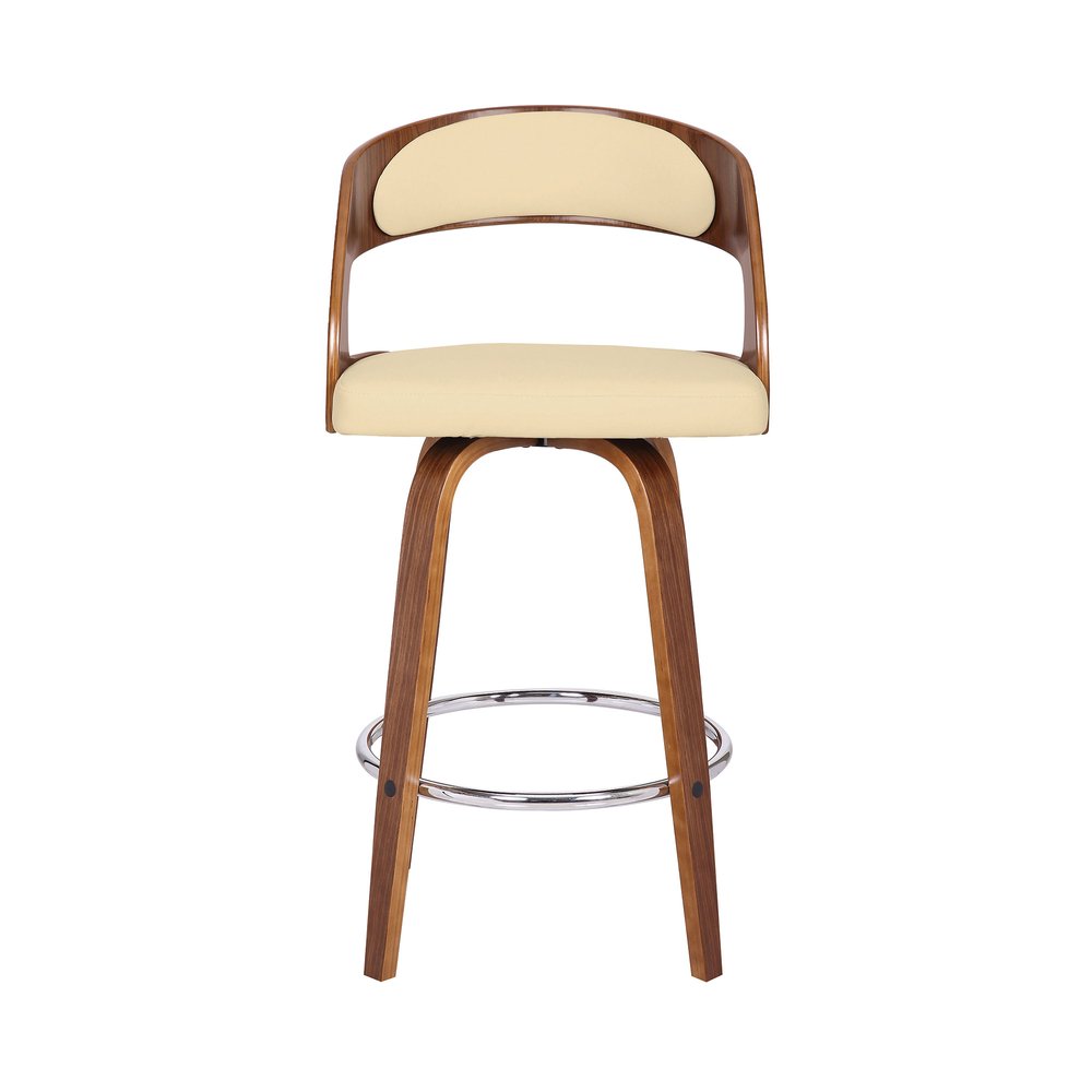 26" Cream And Brown Faux Leather And Fabric And Iron Low Back Counter Height Swivel Bar Chair HomeRoots