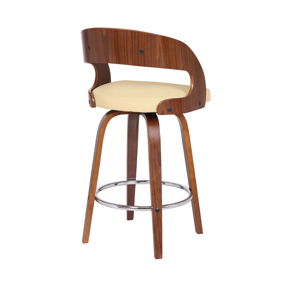 26" Cream And Brown Faux Leather And Fabric And Iron Low Back Counter Height Swivel Bar Chair HomeRoots