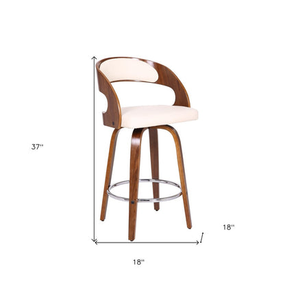 26" Cream And Brown Faux Leather And Fabric And Iron Low Back Counter Height Swivel Bar Chair HomeRoots