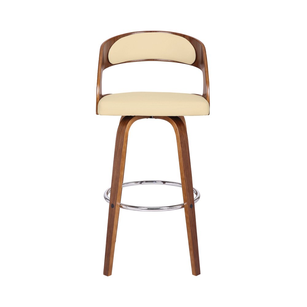 30" Cream And Brown Fabric And Iron Low Back Bar Height Swivel Bar Chair HomeRoots