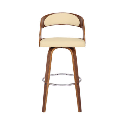 30" Cream And Brown Fabric And Iron Low Back Bar Height Swivel Bar Chair HomeRoots