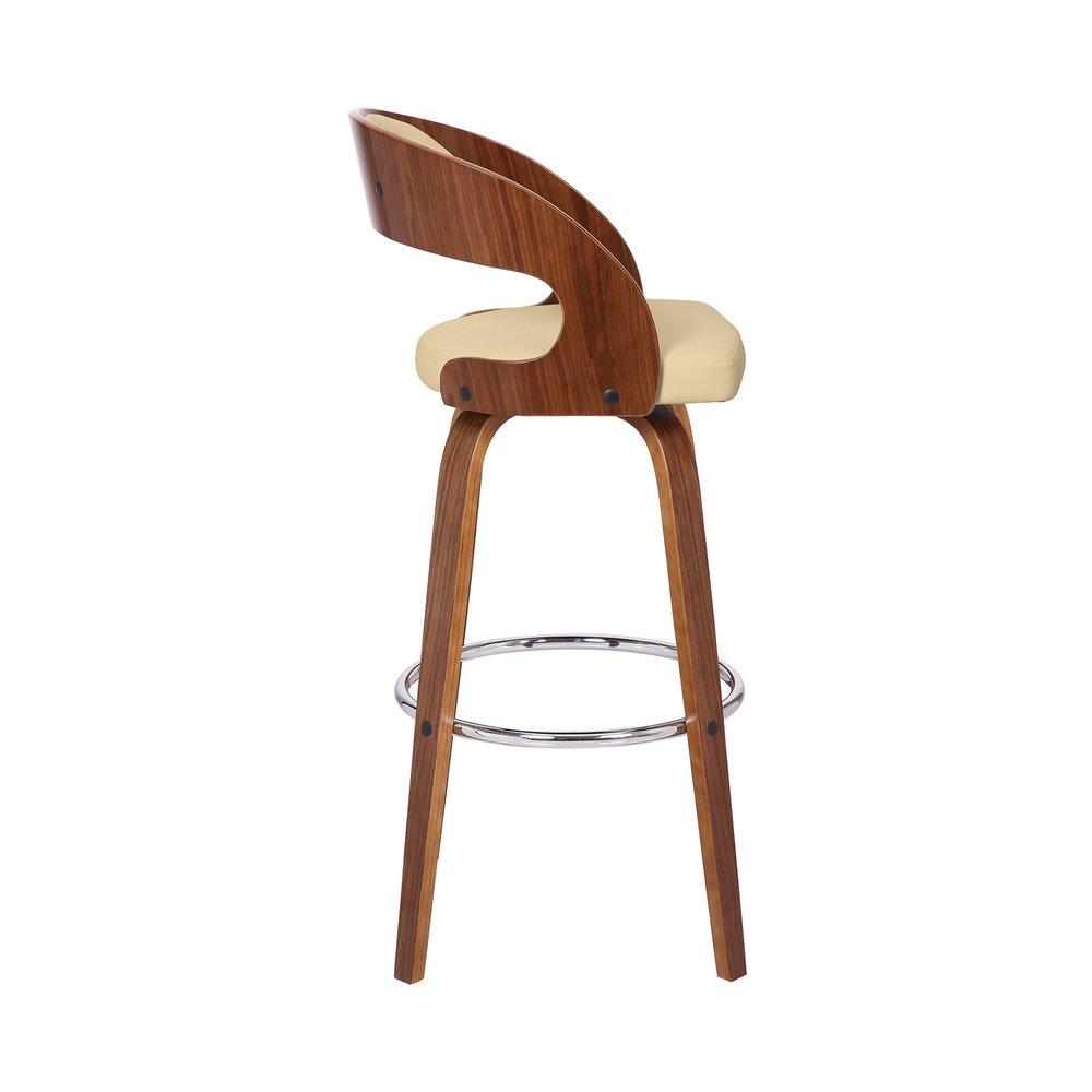 30" Cream And Brown Fabric And Iron Low Back Bar Height Swivel Bar Chair HomeRoots