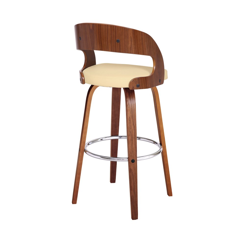 30" Cream And Brown Fabric And Iron Low Back Bar Height Swivel Bar Chair HomeRoots