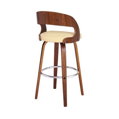 30" Cream And Brown Fabric And Iron Low Back Bar Height Swivel Bar Chair HomeRoots