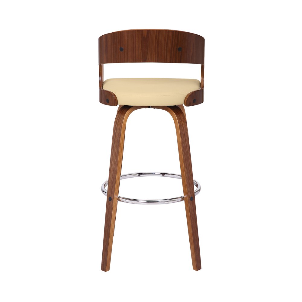 30" Cream And Brown Fabric And Iron Low Back Bar Height Swivel Bar Chair HomeRoots