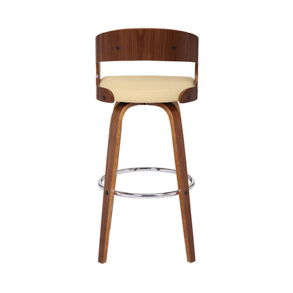 30" Cream And Brown Fabric And Iron Low Back Bar Height Swivel Bar Chair HomeRoots