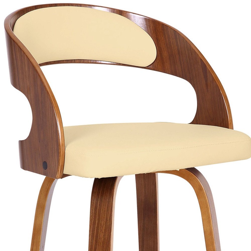 30" Cream And Brown Fabric And Iron Low Back Bar Height Swivel Bar Chair HomeRoots