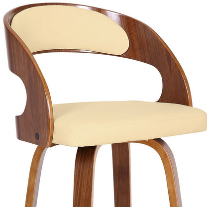 30" Cream And Brown Fabric And Iron Low Back Bar Height Swivel Bar Chair HomeRoots