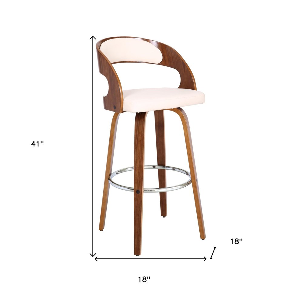 30" Cream And Brown Fabric And Iron Low Back Bar Height Swivel Bar Chair HomeRoots