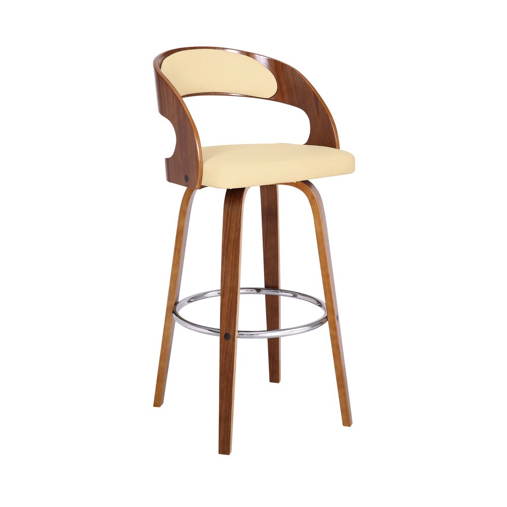 30" Cream And Brown Fabric And Iron Low Back Bar Height Swivel Bar Chair HomeRoots