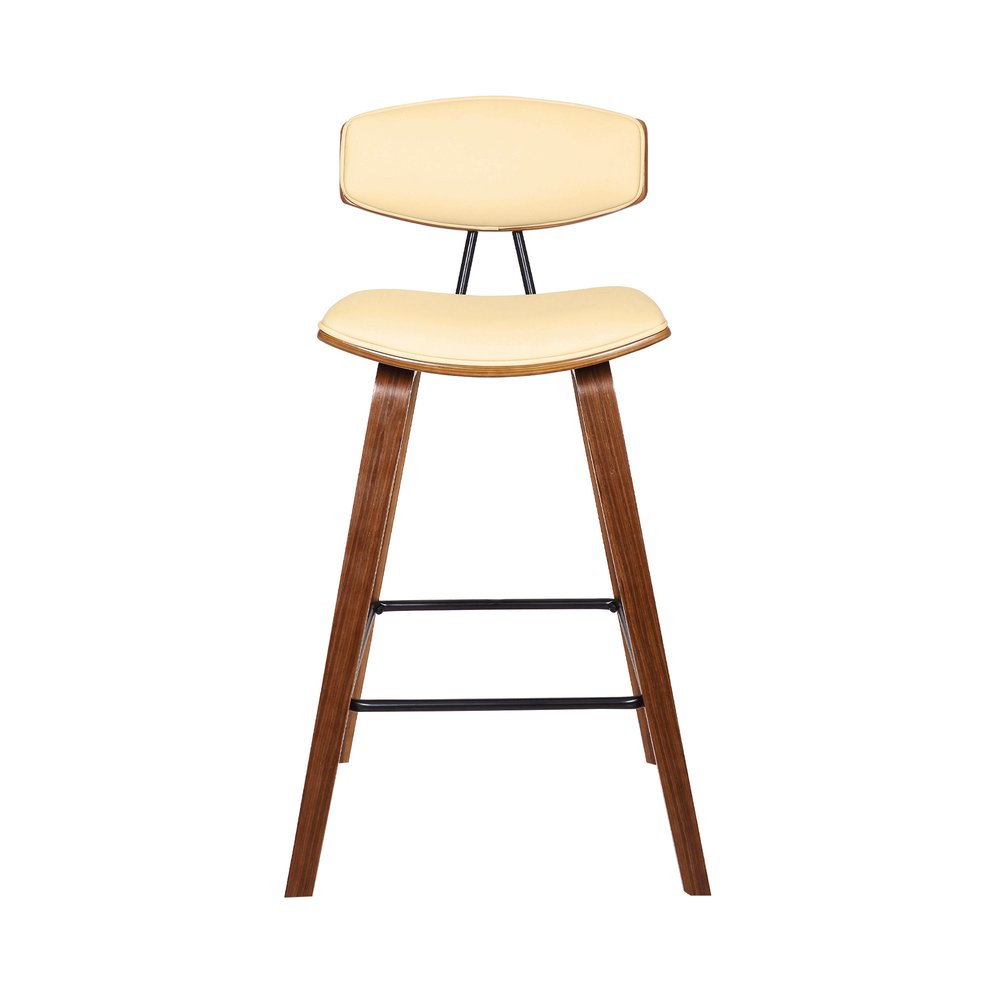 26" Cream And Brown Fabric And Iron Low Back Counter Height Bar Chair HomeRoots