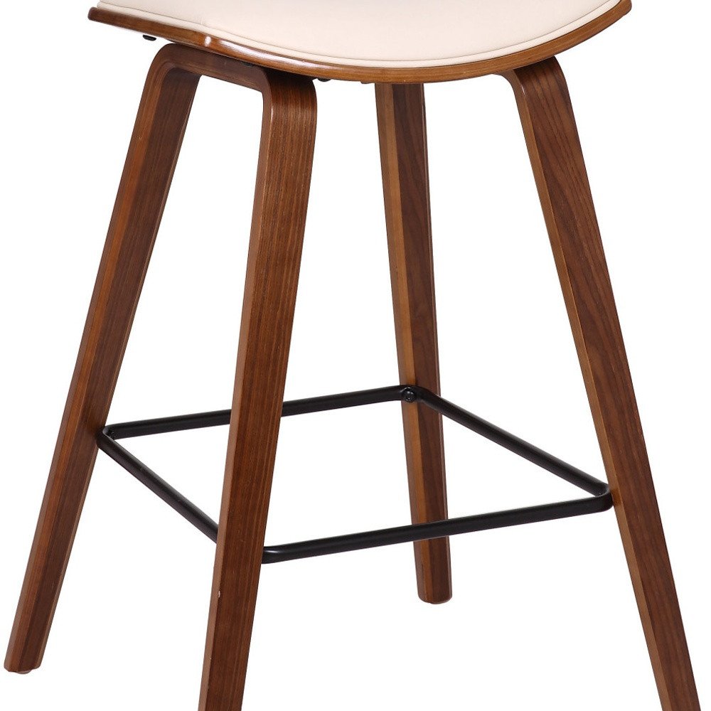 26" Cream And Brown Fabric And Iron Low Back Counter Height Bar Chair HomeRoots