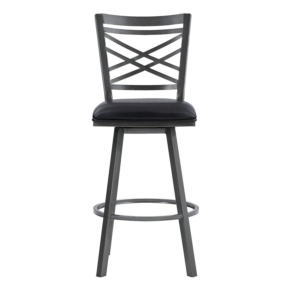 30" Black Faux Leather and Iron Bar Height Swivel Bar Chair HomeRoots