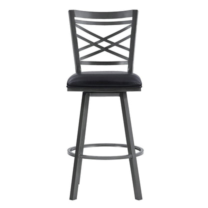 30" Black Faux Leather and Iron Bar Height Swivel Bar Chair HomeRoots