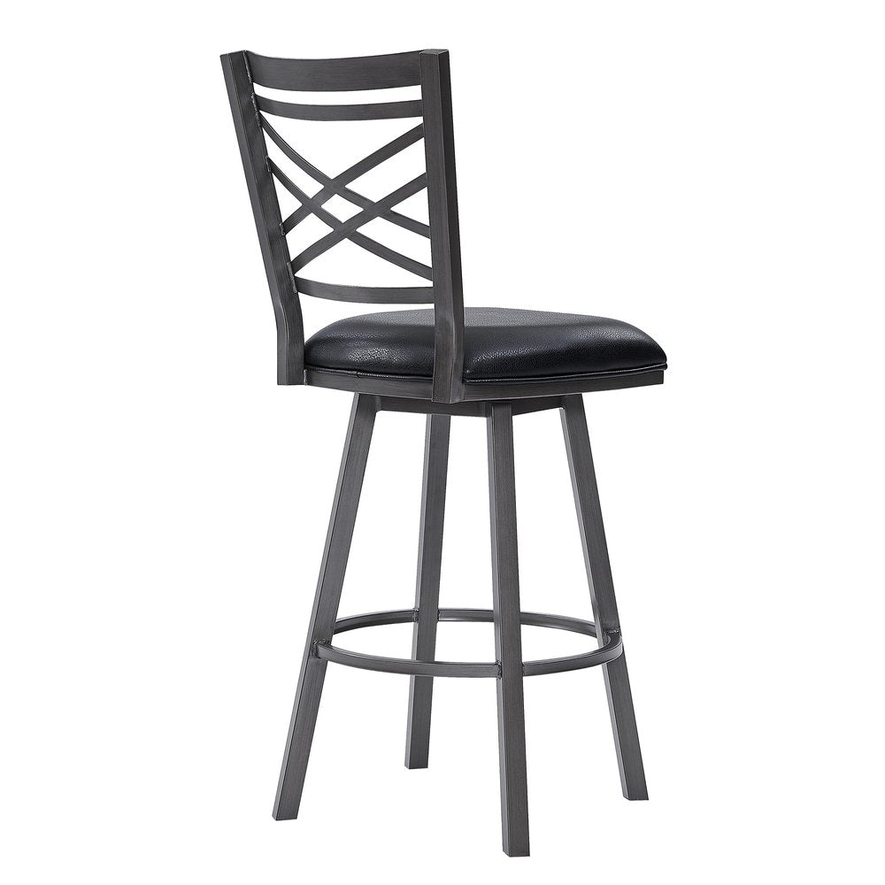 30" Black Faux Leather and Iron Bar Height Swivel Bar Chair HomeRoots