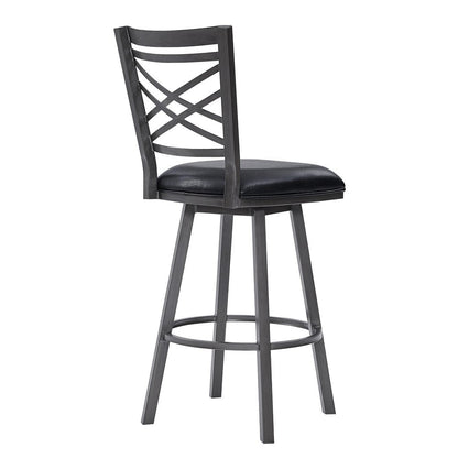 30" Black Faux Leather and Iron Bar Height Swivel Bar Chair HomeRoots