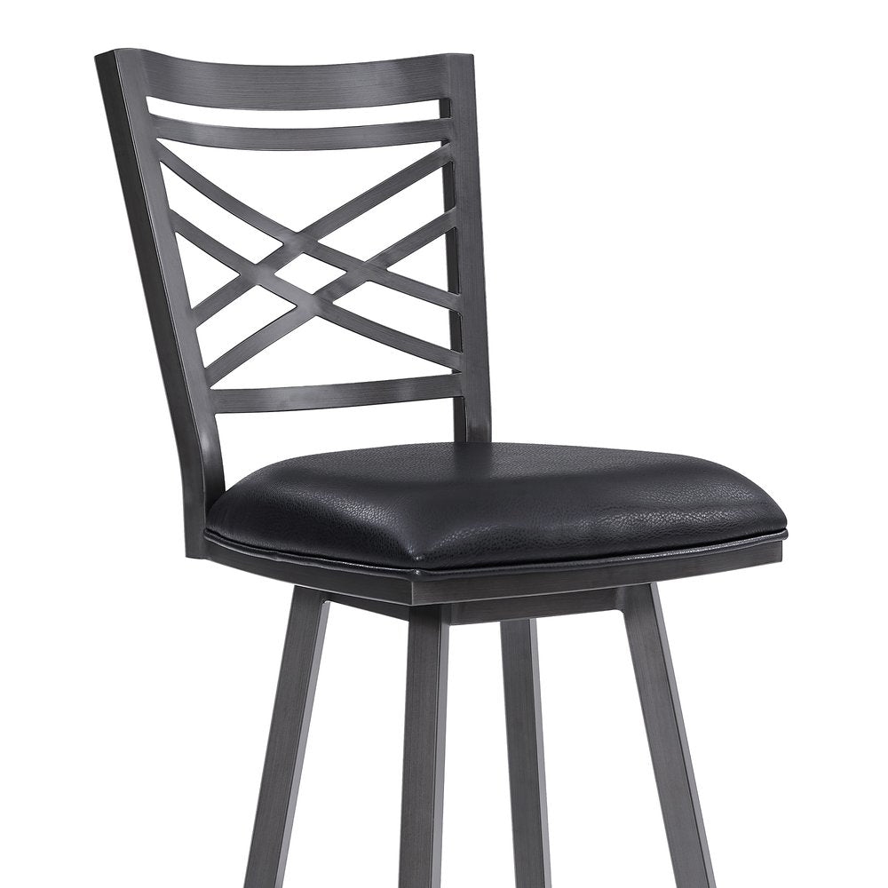 30" Black Faux Leather and Iron Bar Height Swivel Bar Chair HomeRoots