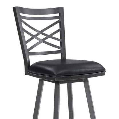 30" Black Faux Leather and Iron Bar Height Swivel Bar Chair HomeRoots