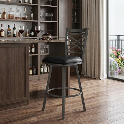 30" Black Faux Leather and Iron Bar Height Swivel Bar Chair HomeRoots
