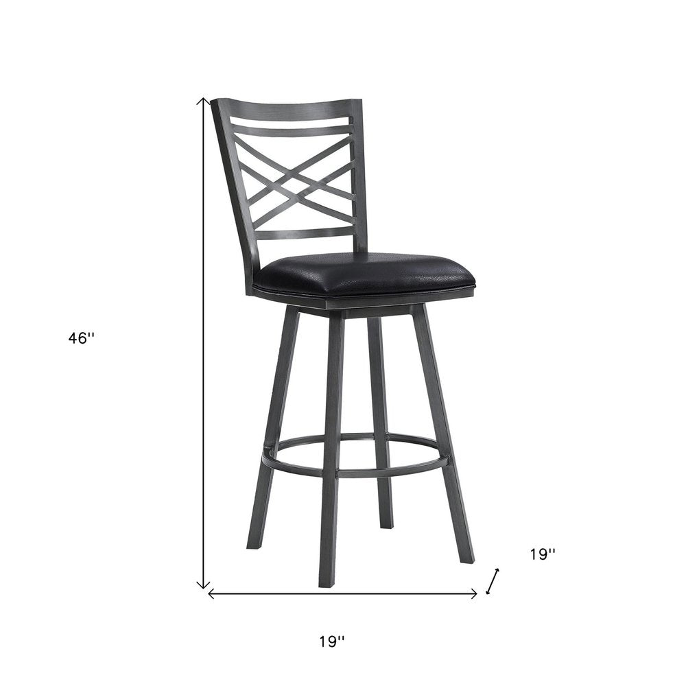 30" Black Faux Leather and Iron Bar Height Swivel Bar Chair HomeRoots