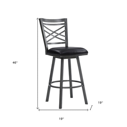 30" Black Faux Leather and Iron Bar Height Swivel Bar Chair HomeRoots