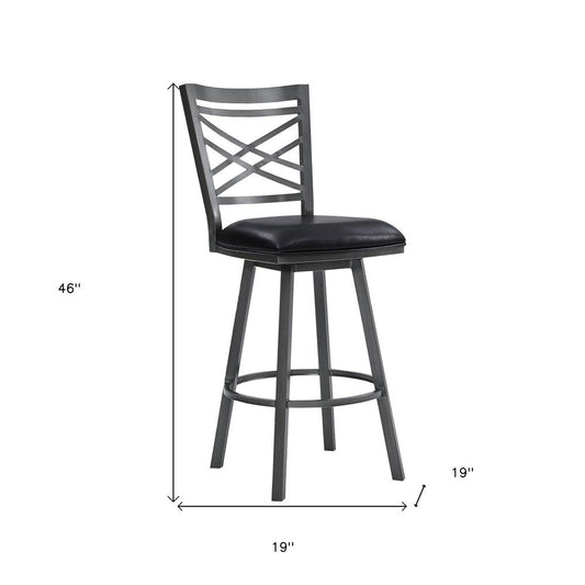30" Black Faux Leather And Iron Bar Height Swivel Bar Chair HomeRoots