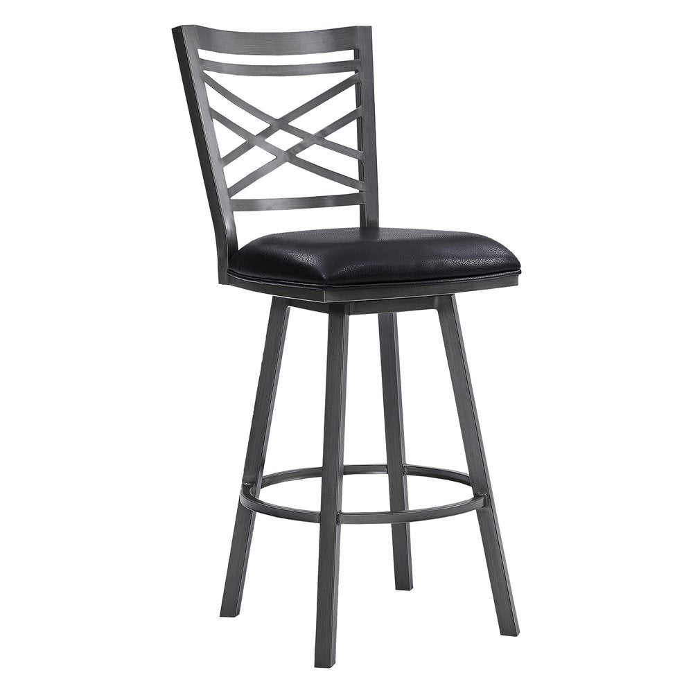 30" Black Faux Leather And Iron Bar Height Swivel Bar Chair HomeRoots