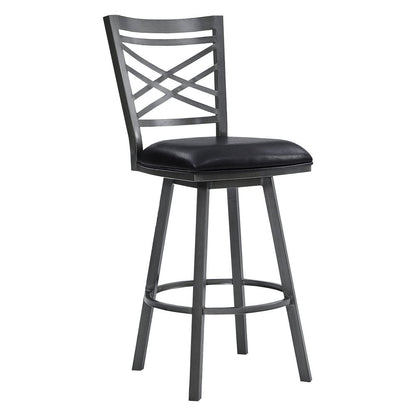 30" Black Faux Leather And Iron Bar Height Swivel Bar Chair HomeRoots