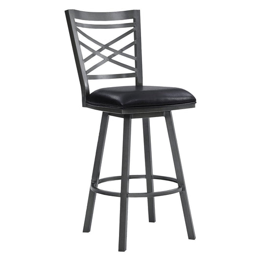 30" Black Faux Leather And Iron Bar Height Swivel Bar Chair HomeRoots
