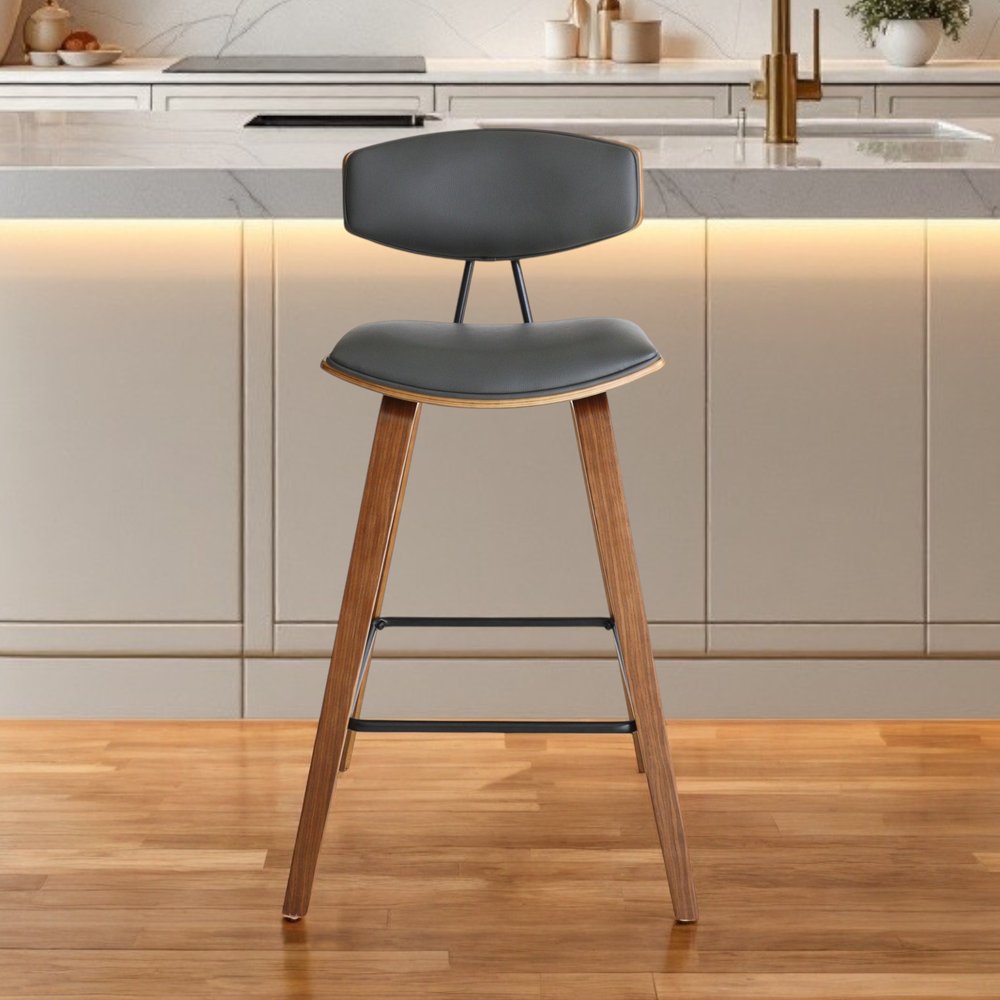 26" Gray and Brown Fabric and Iron Low Back Counter Height Bar Chair HomeRoots