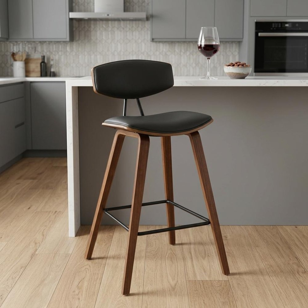 26" Gray And Brown Fabric And Iron Low Back Counter Height Bar Chair HomeRoots