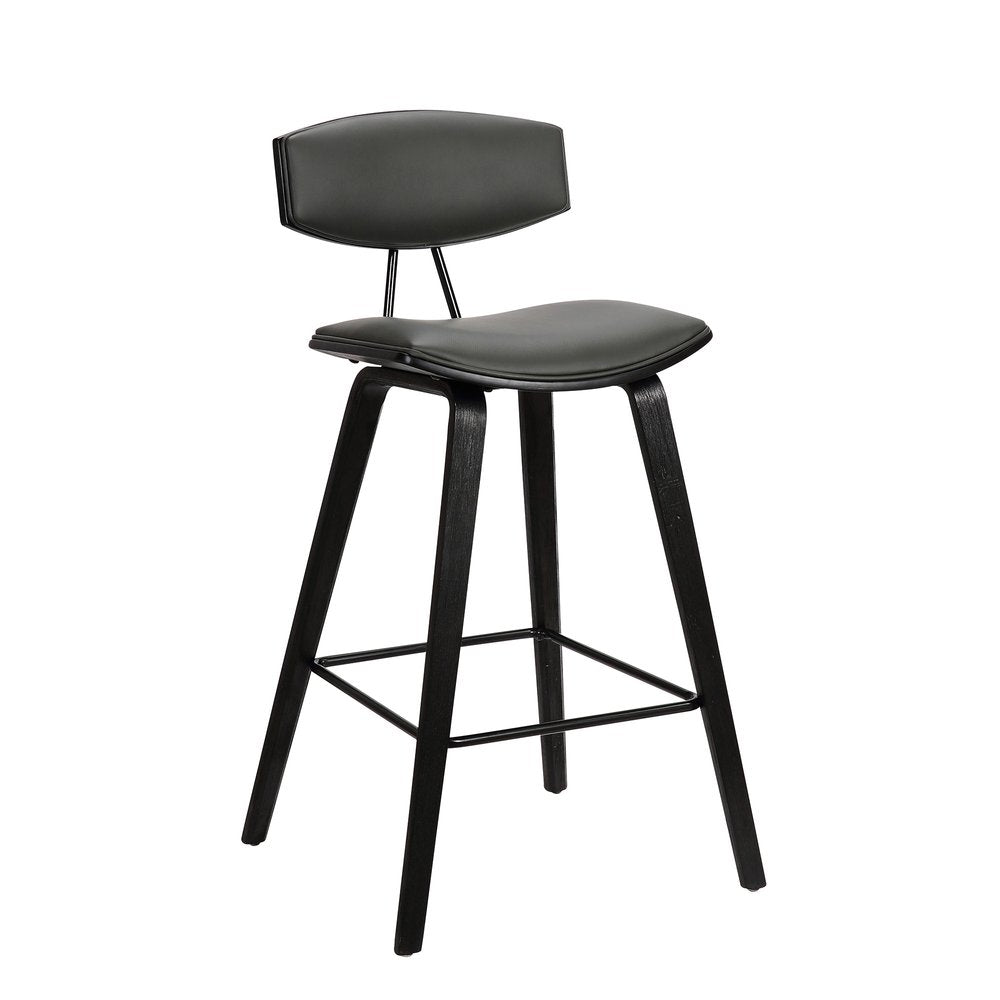 26" Gray And Black Faux Leather And Iron Low Back Counter Height Bar Chair HomeRoots
