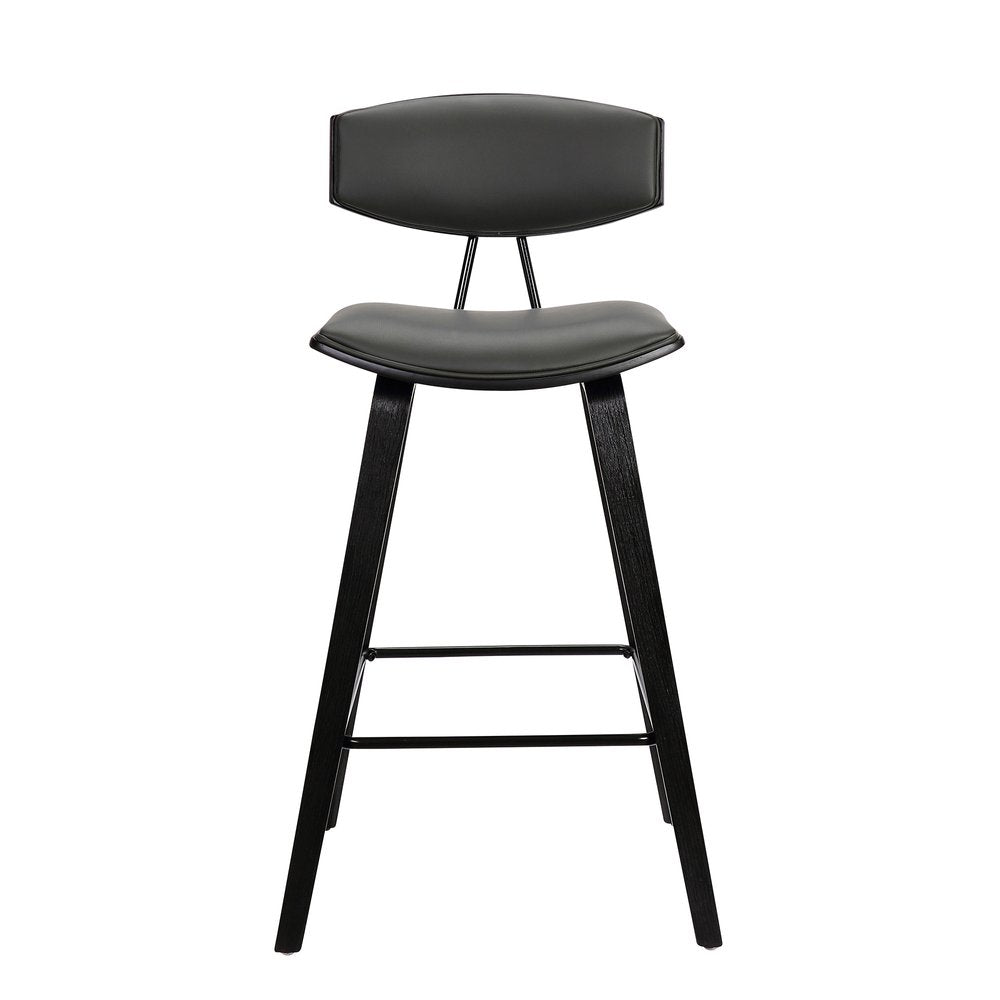 26" Gray And Black Faux Leather And Iron Low Back Counter Height Bar Chair HomeRoots