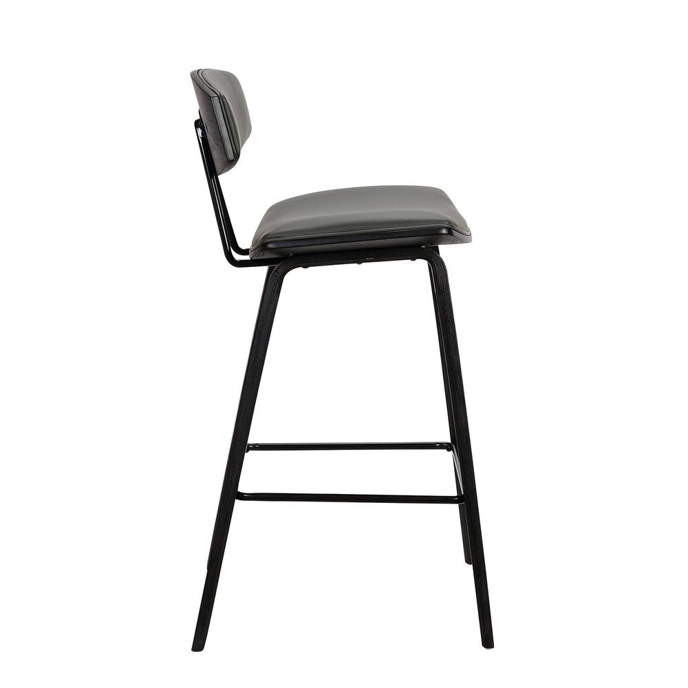 26" Gray And Black Faux Leather And Iron Low Back Counter Height Bar Chair HomeRoots