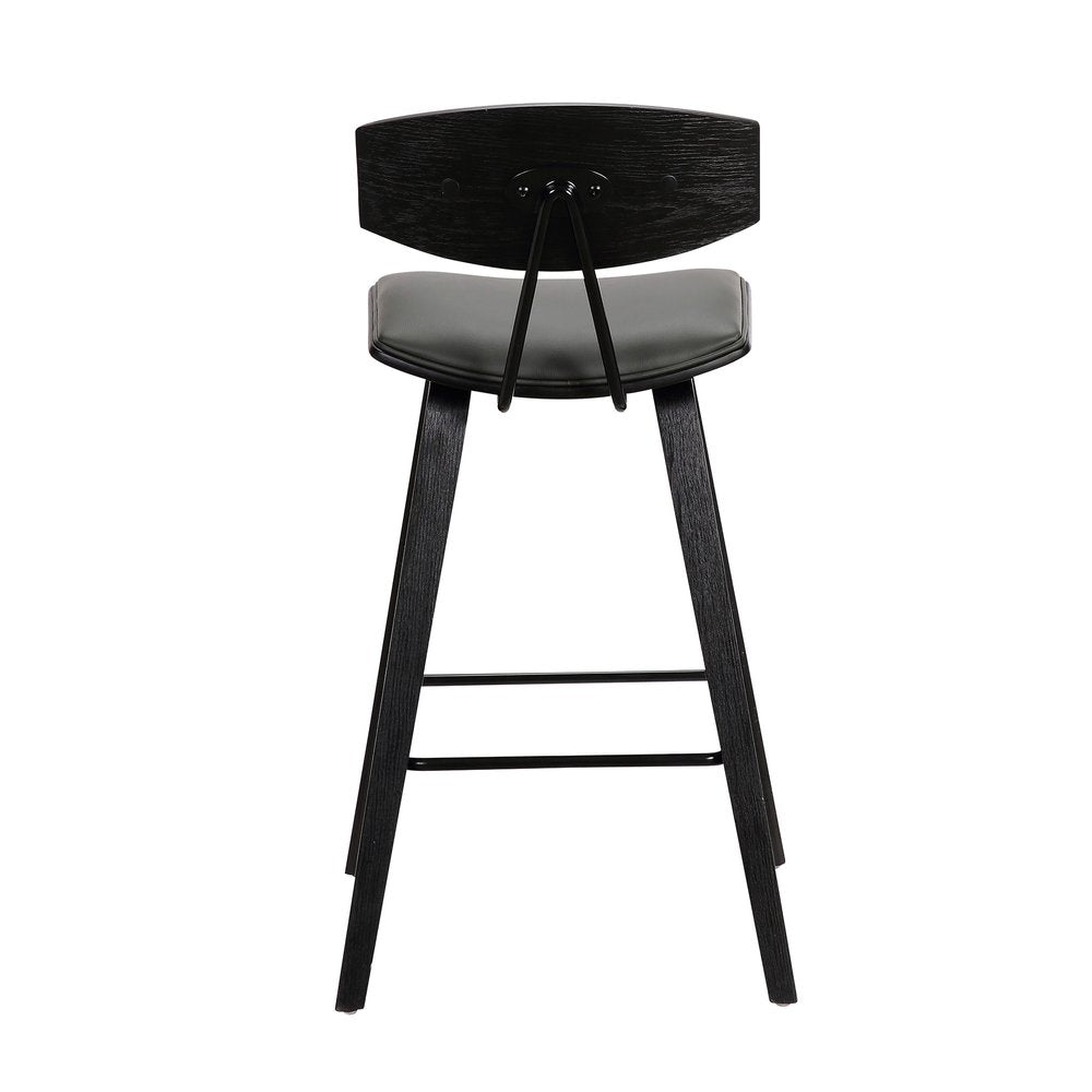 26" Gray And Black Faux Leather And Iron Low Back Counter Height Bar Chair HomeRoots