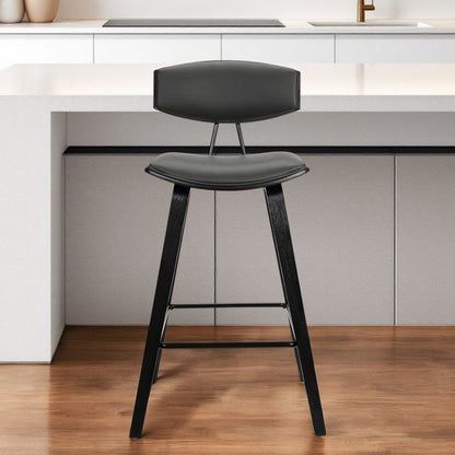 26" Gray and Black Faux Leather and Iron Low Back Counter Height Bar Chair HomeRoots