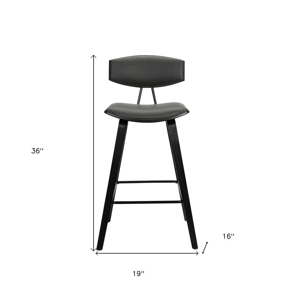 26" Gray And Black Faux Leather And Iron Low Back Counter Height Bar Chair HomeRoots