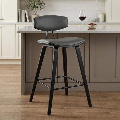 26" Gray And Black Faux Leather And Iron Low Back Counter Height Bar Chair HomeRoots