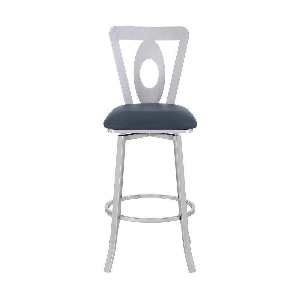 30" Gray And Silver Faux Leather And Iron Swivel Bar Height Bar Chair HomeRoots