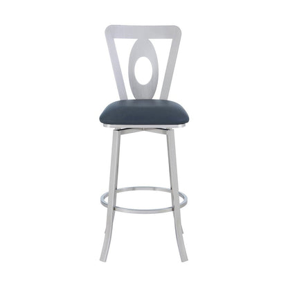 30" Gray And Silver Faux Leather And Iron Swivel Bar Height Bar Chair HomeRoots