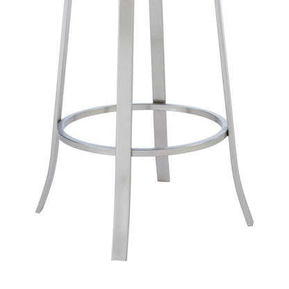 30" Gray And Silver Faux Leather And Iron Swivel Bar Height Bar Chair HomeRoots