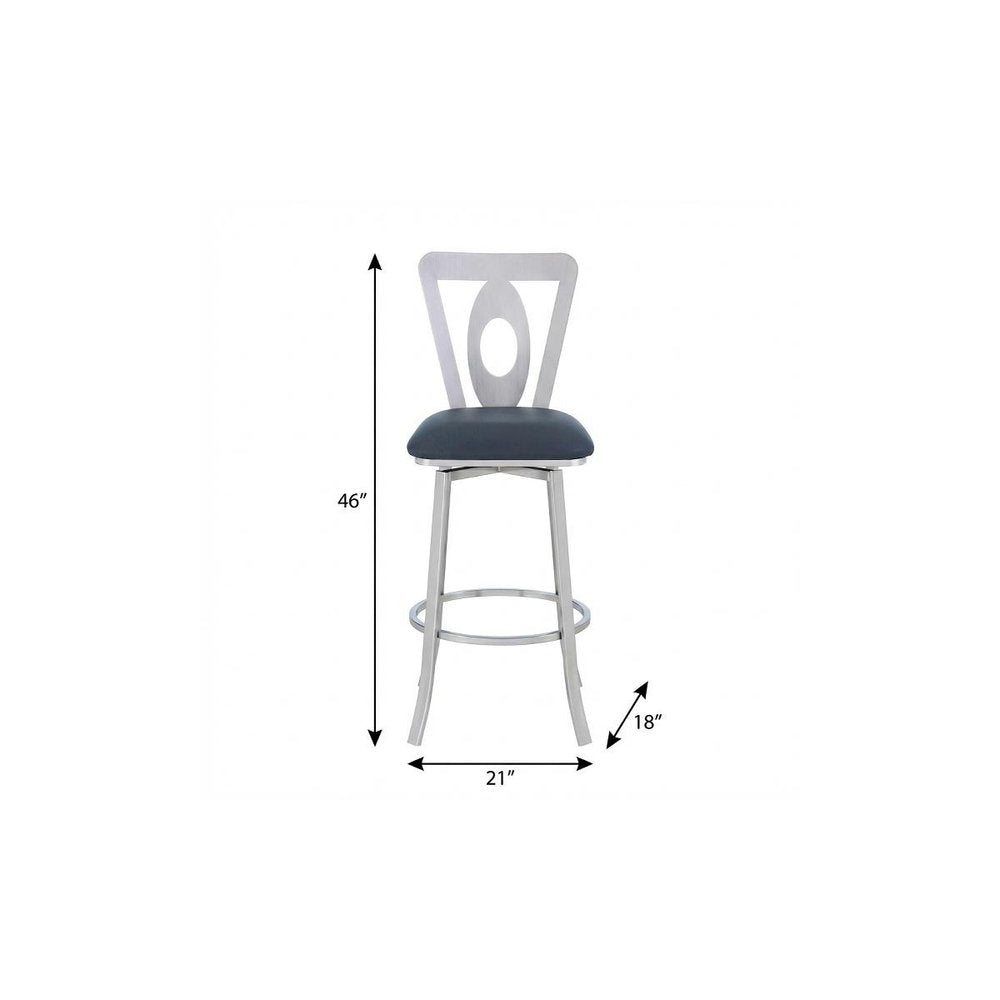 30" Gray And Silver Faux Leather And Fabric And Iron Bar Height Swivel Bar Chair HomeRoots