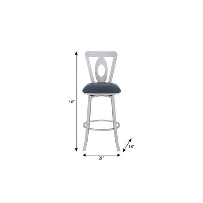 30" Gray And Silver Faux Leather And Fabric And Iron Bar Height Swivel Bar Chair HomeRoots