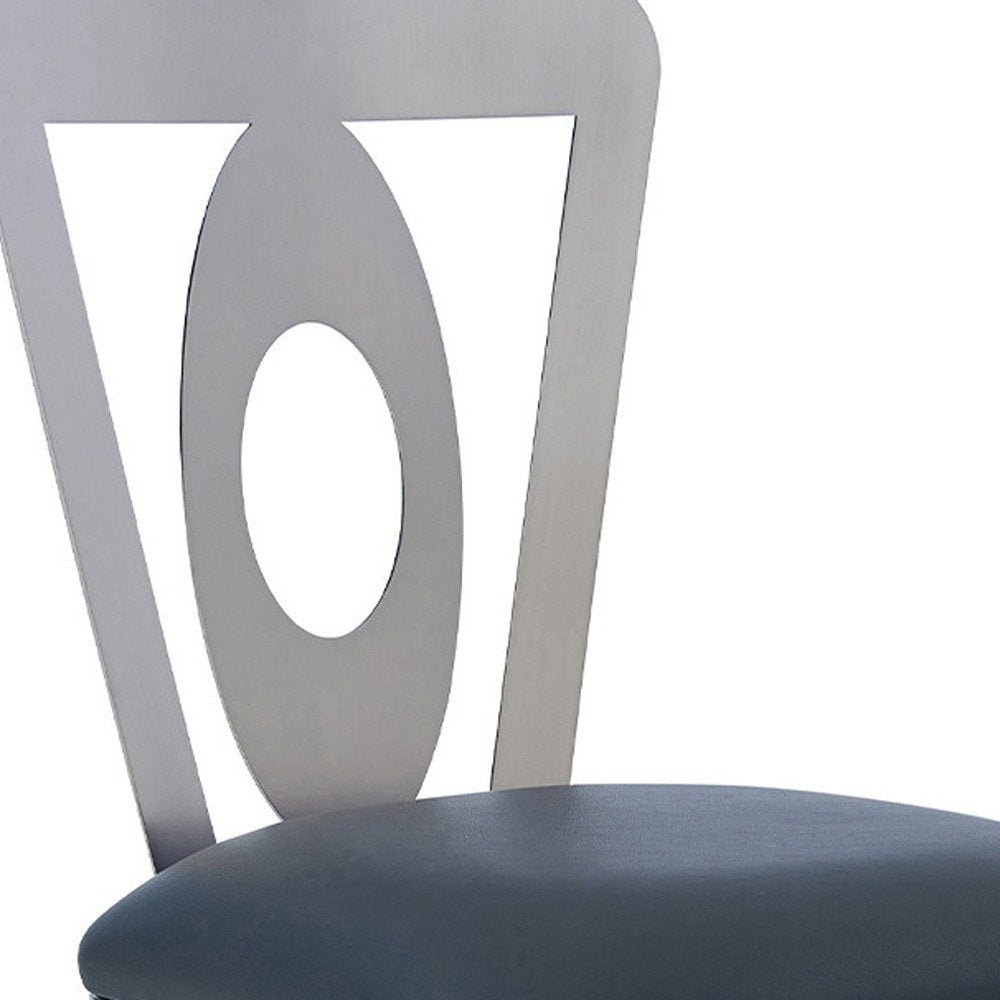 30" Gray And Silver Faux Leather And Fabric And Iron Bar Height Swivel Bar Chair HomeRoots