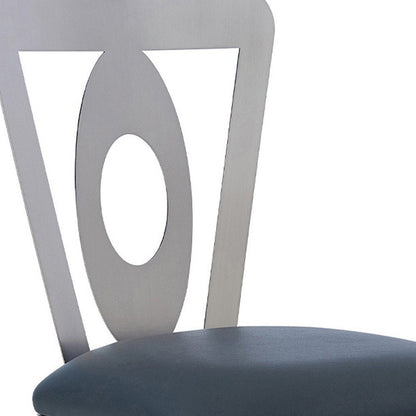 30" Gray And Silver Faux Leather And Fabric And Iron Bar Height Swivel Bar Chair HomeRoots
