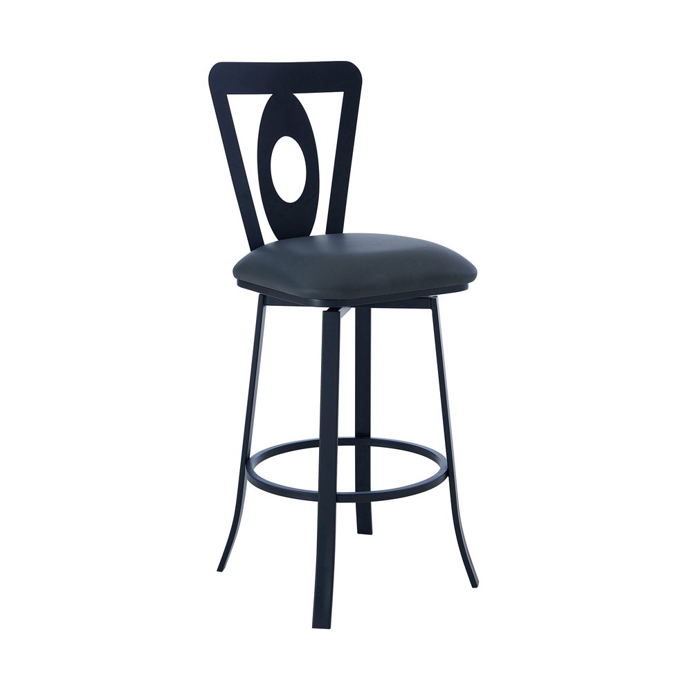 26" Gray And Black Faux Leather And Iron Swivel Counter Height Bar Chair HomeRoots