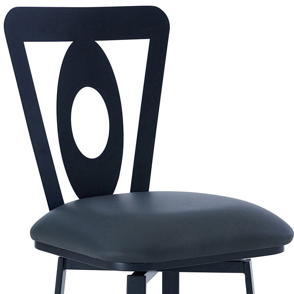 26" Gray And Black Faux Leather And Iron Swivel Counter Height Bar Chair HomeRoots