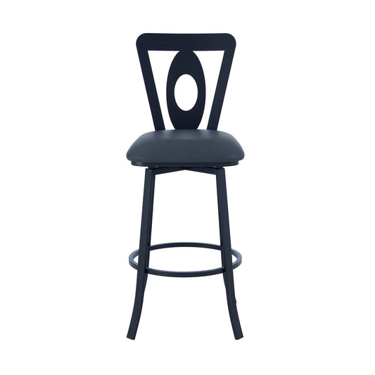 30" Gray And Black Faux Leather And Fabric And Iron Bar Height Swivel Bar Chair HomeRoots