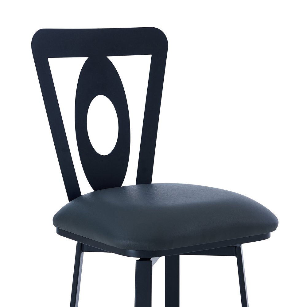 30" Gray and Black Faux Leather and Iron Bar Height Swivel Bar Chair HomeRoots