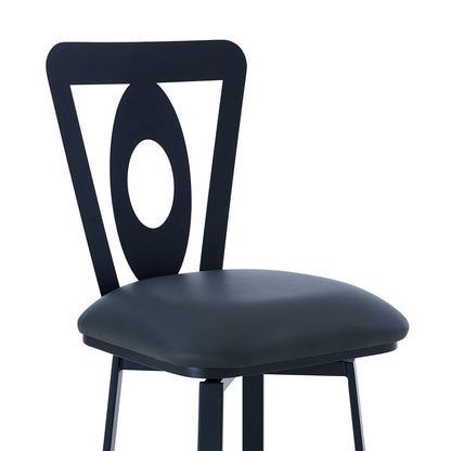 30" Gray And Black Faux Leather And Fabric And Iron Bar Height Swivel Bar Chair HomeRoots